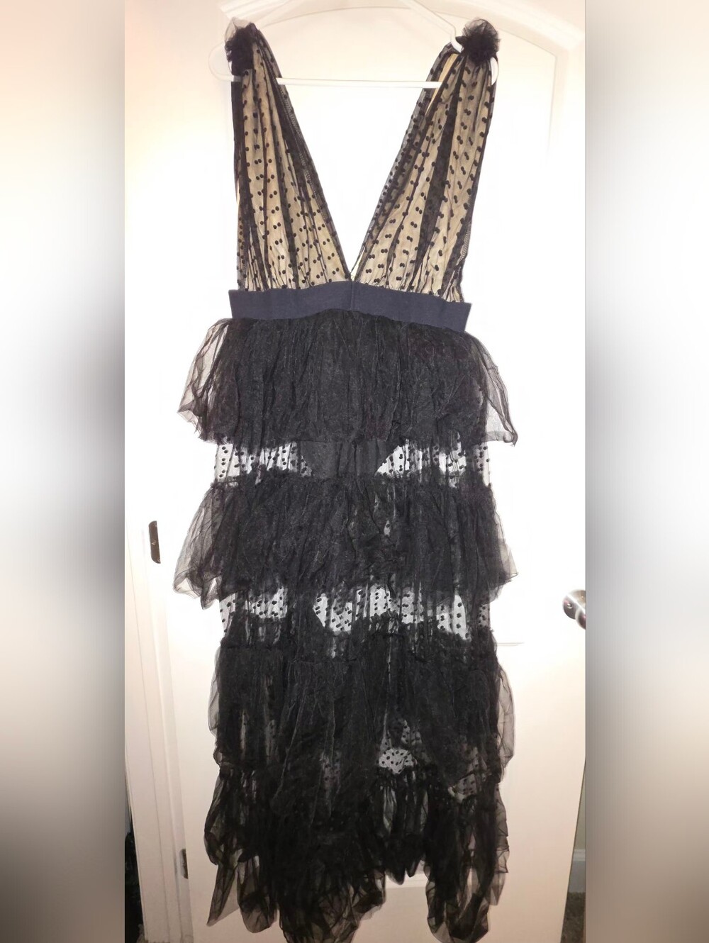 Sexy Sheer Black Polka Dot Tiered Tulle Dress